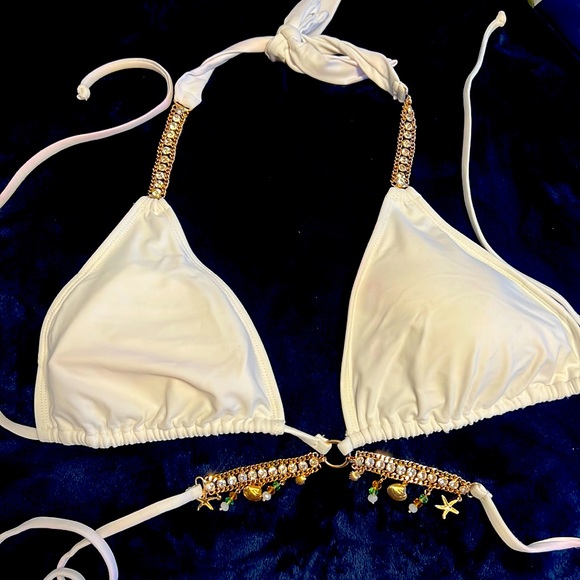 Brazilian Jewelled White bikini top - Picture 6 of 11